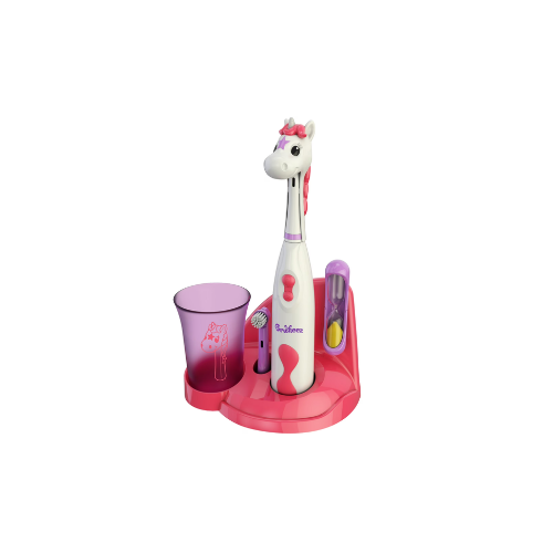 Brusheez Kids’ Electric Toothbrush Set - Safe & Effective for Ages 3+ - Parent Tested & Approved with Gentle Bristles, 2 Brush Heads, Rinse Cup, 2-Minute Timer, & Storage Base (Sparkle the Unicorn)