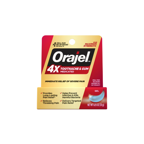 Orajel 4X Medicated Oral Pain Gel for Toothache & Gum Pain, 0.25 oz