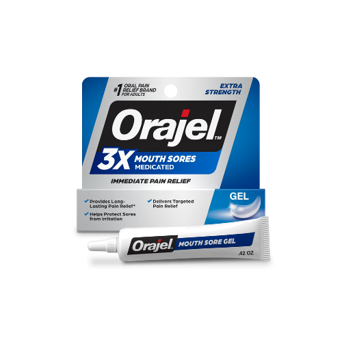 Orajel 3X Medicated for All Mouth Sores Gel with Benzocaine, Oral Pain Reliever, 0.42 oz