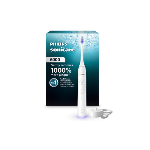 Philips Sonicare 6000 Series Electric Toothbrush - Next-Generation Sonicare Technology, Pressure Sensor, 6 Brushing Settings, Smartimer, Brushpacer, Replacement Reminder, 21-Day Runtime, HX7400/03