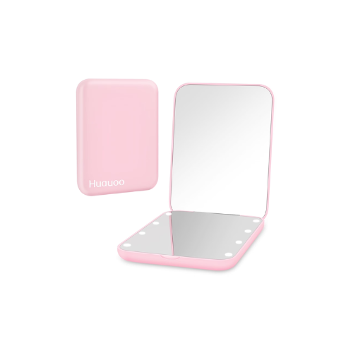 Huauoo Pocket Mirror, 1X/3X Magnification LED Compact Travel Makeup Mirror with Light