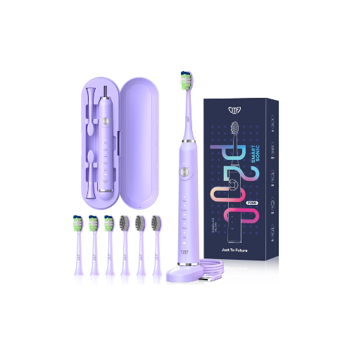 JTF Sonic Electric Toothbrush for Adults and Kids with Travel Case and 6 Brush Heads, 5 Modes 40000 VPM Rechargeable Power Toothbrush with Wireless Charger, IPX7 Waterproof 60-Day Battery Life,Purple