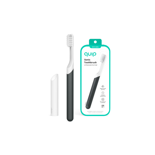 Quip Adult Electric Toothbrush Full Head, Built-in Timer + Travel Case, Charcoal Plastic