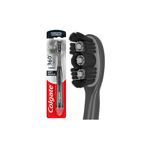 Colgate 360 Vibrate Charcoal Battery Operated Toothbrush, 1 AAA Battery Included