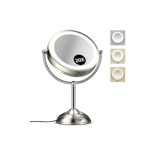 BBeauty Planet 20x Large Lighted Makeup Mirror, Rechargeable 8.6"