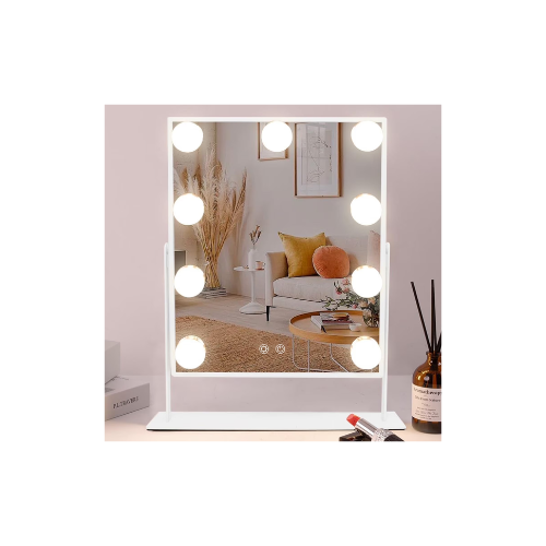 BN-LINK Makeup Mirror with 3 Color Lighting, Vanity Mirrorr with 10X Detachable Magnification, 360°Rotation, for Dressing Room & Bedroom, White