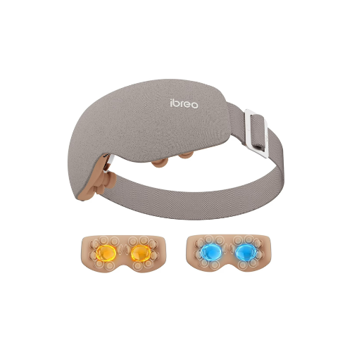 ibreo Lightweight Eye Care & Beauty Massager with Heat and Cooling, Vibration, Rechargeable Fast Heated Eye Mask with Bluetooth Music, Brown