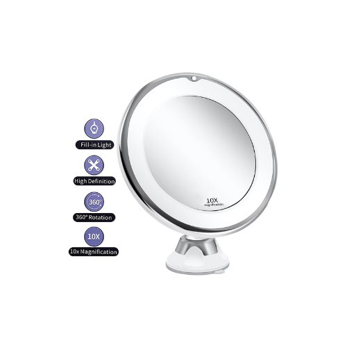 COWIN 10x Magnifying Lighted Makeup Mirror with 360° Rotation, Touch Sensor Control, Natural Daylight LED Light, Powerful Locking Suction Cup