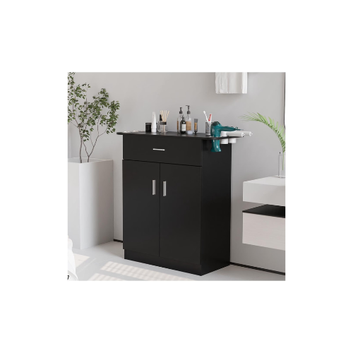 Ktaxon Salon Station Barber Storage Cabinet, Free Standing Beauty Hair Stations, Beauty Salon Spa Equipment Hair Styling Utility Unit with 1 Drawers, 1 Storage Cabinet, 6 Hair Dryer Holders, Black