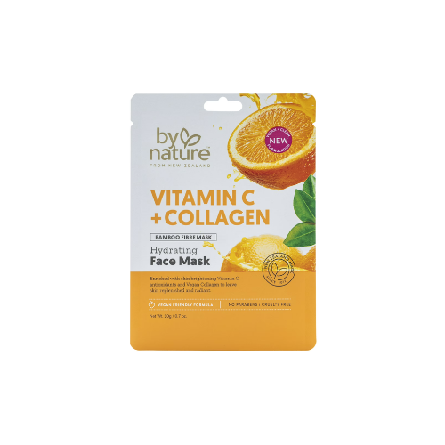 By Nature Skincare from New Zealand Vitamin C and Collagen Sheet Face Mask to Brighten and Hydrate Dull Skin