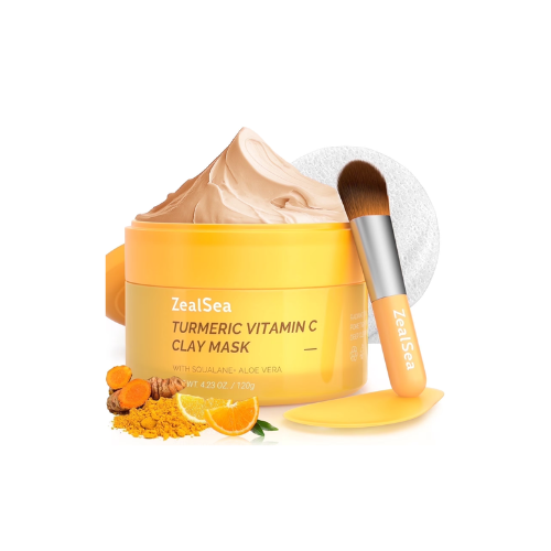 ZealSea Turmeric Clay Mask, Vitamin C Kaolin Clay Pore Cleansing Mask to Deep Clean, Detox Mud Face Mask with 30% Aloe, Jojoba Oil, Shea Butter & Squalane