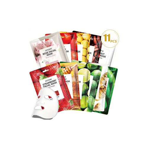 Mooyam 11 Pack Fruit Moisturizing Facial Mask Sheet, Rich in Fruit Essence Face Mask to Brighten and Hydrate Dull Skin