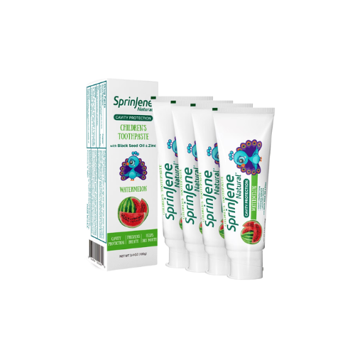 SprinJene Natural Children's Watermelon Toothpaste with Cavity Protection, Pack of 4