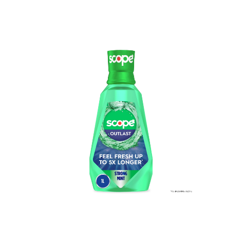 Scope Mouthwash, Outlast, Long Lasting Freshness, Kills Millions of Bad Breath Germs, Strong Mint, 1L