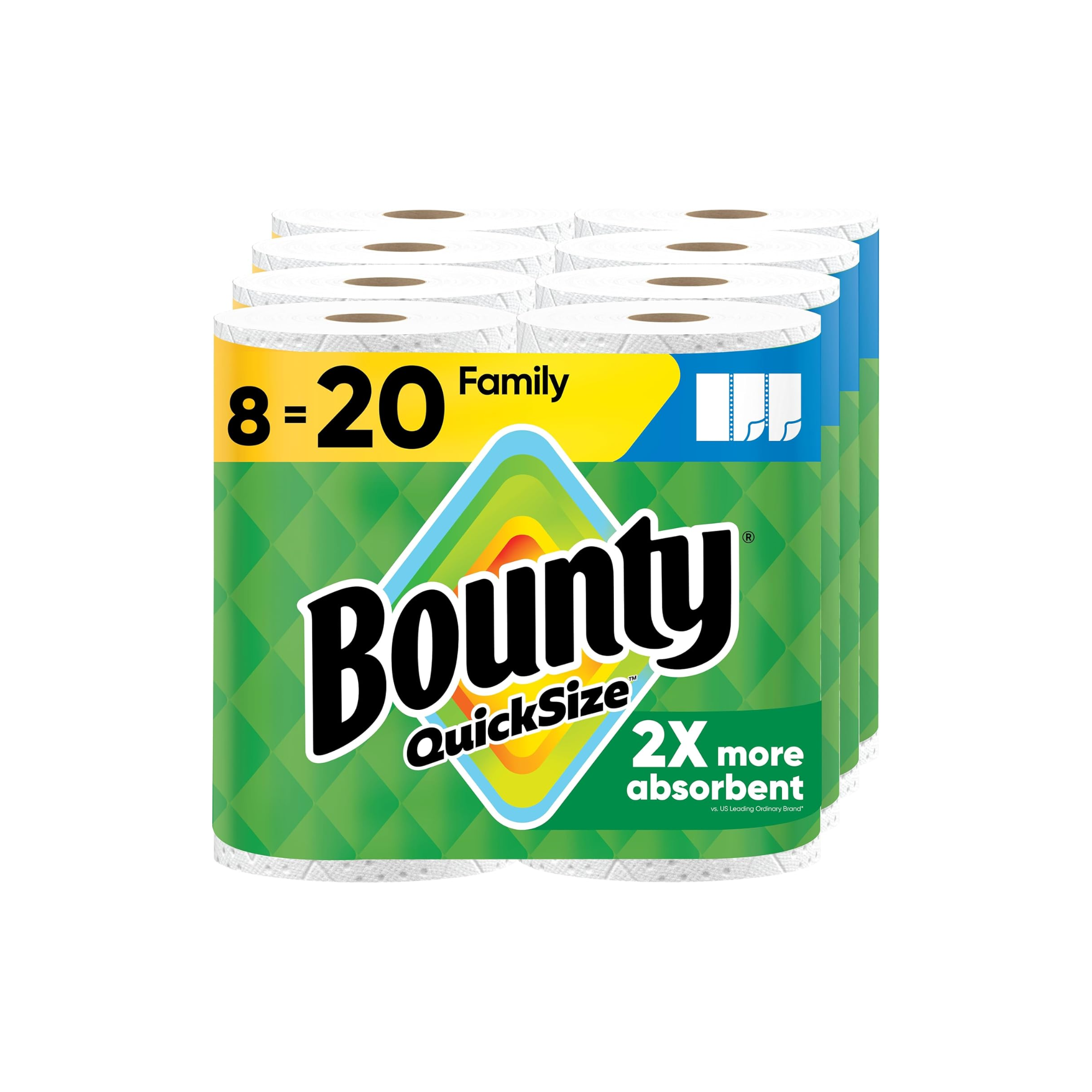Bounty Quick Size Paper Towels, White, 8 Family Rolls