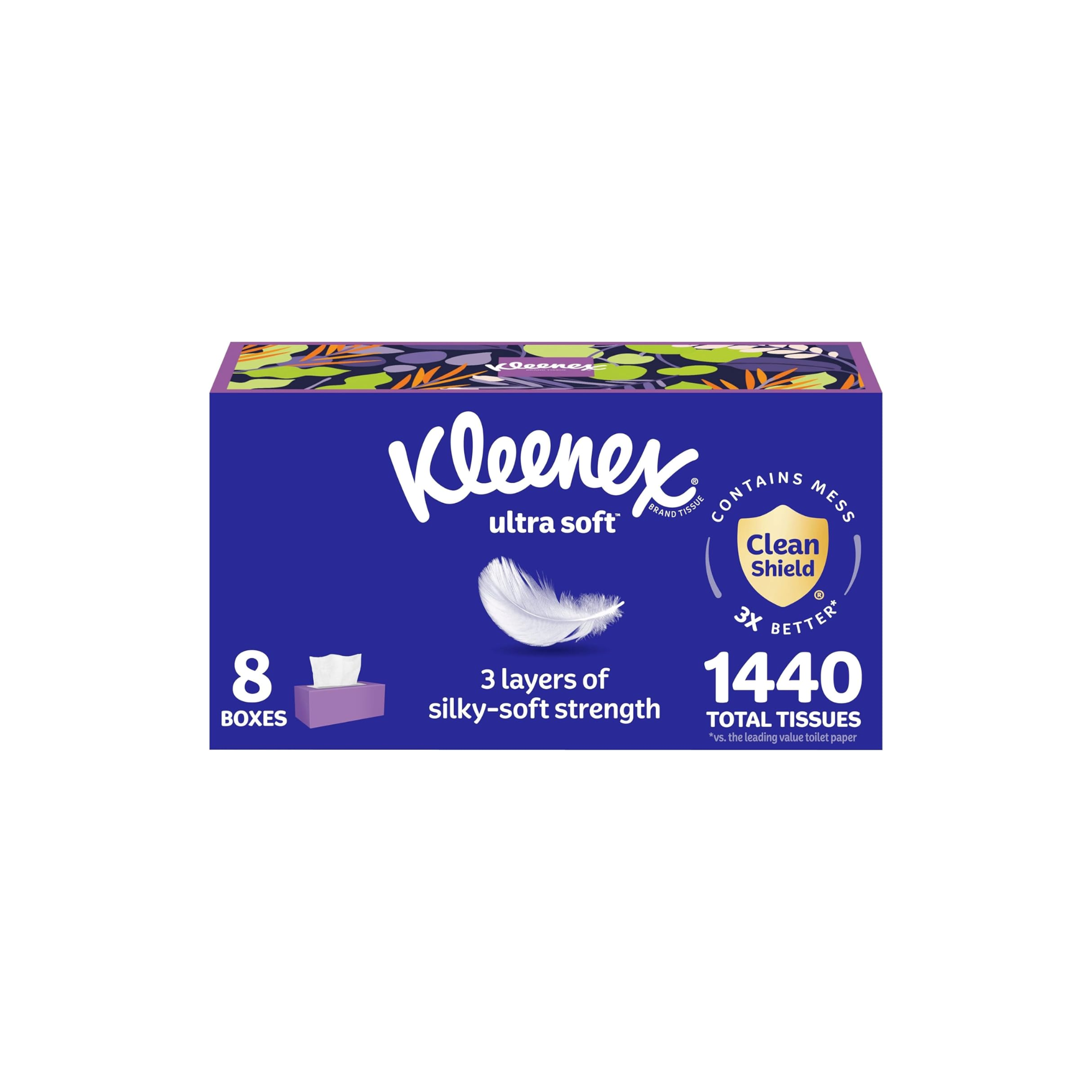 Kleenex Ultra Soft Facial Tissues, 8 Flat Boxes, 180 Tissues per Box, 3-Ply, Packaging May Vary