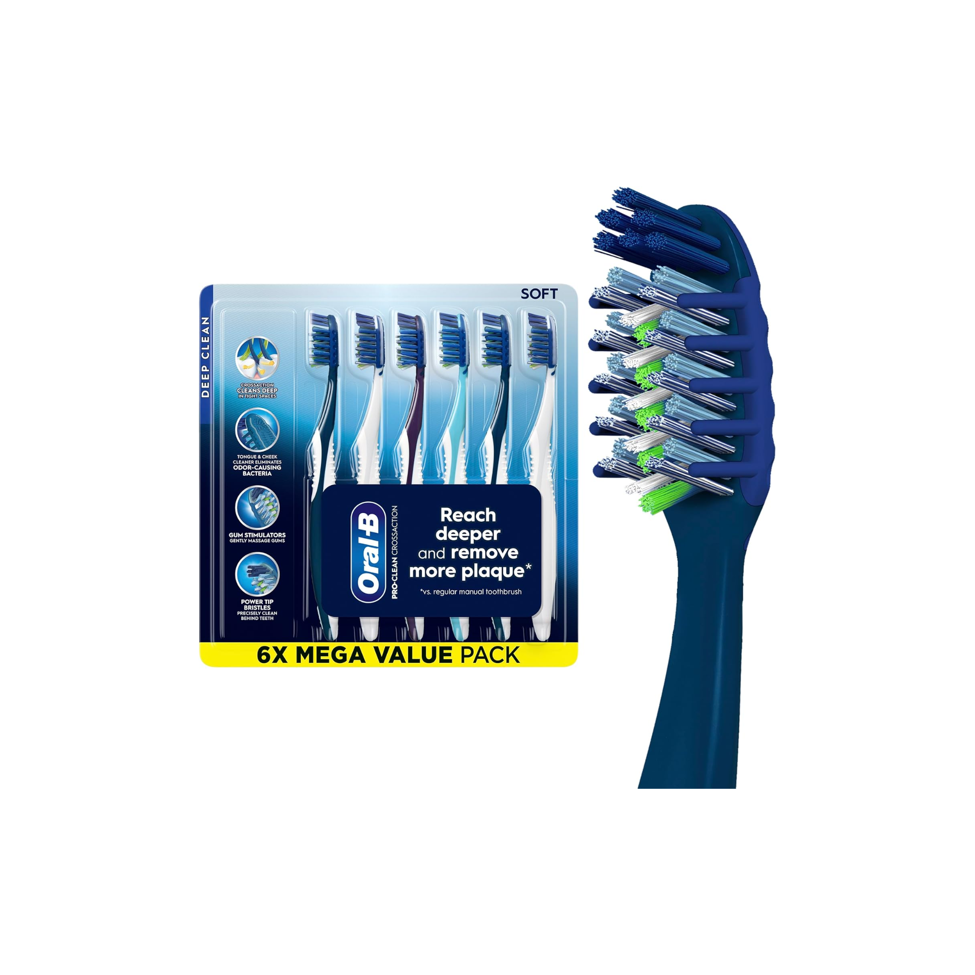 Oral-B Pro Clean Cross Action Toothbrushes, Deep Plaque Removal, 6 Count Visit the Oral-B Store