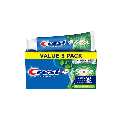 Crest Premium Plus Scope Outlast Fluoride Toothpaste, Mint, 5.2 oz, 3 pack