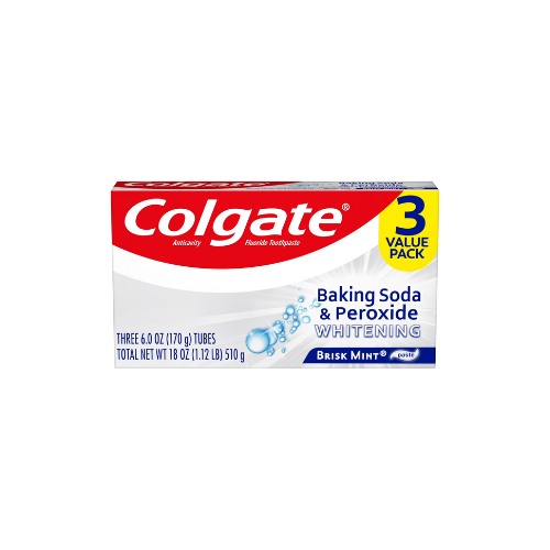 Colgate Baking Soda and Peroxide Whitening Toothpaste, Brisk Mint, 6 oz, 3 Pack