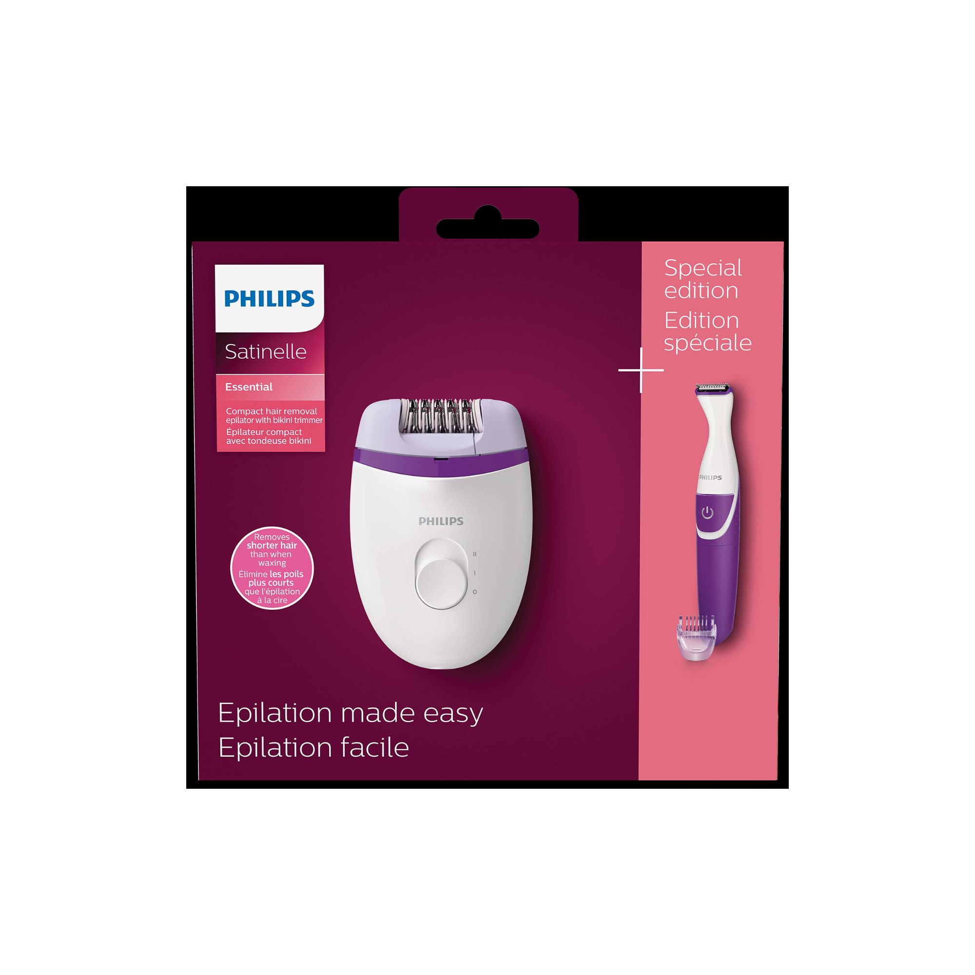 Philips Satinelle Essential Corded Compact epilator Incl. Bikini Trimmer, Brp505/00, 1 Count